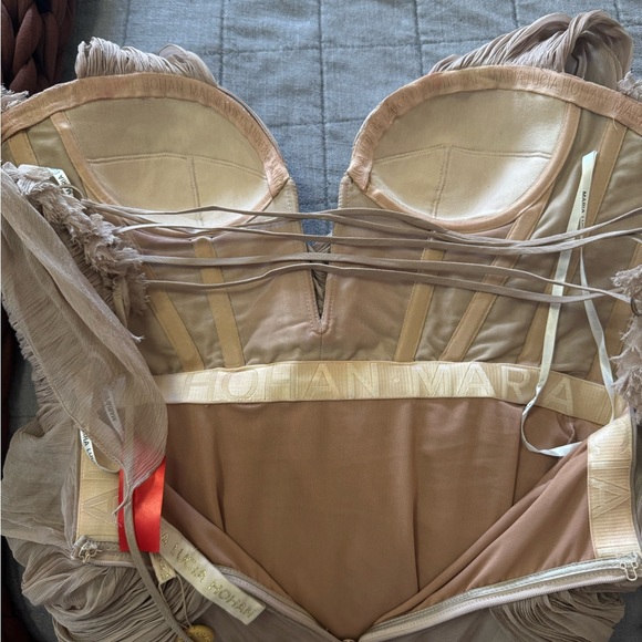 Adelie Plunging Draped Plisse Slit Gown In Desert Rose - Picture 6 of 16